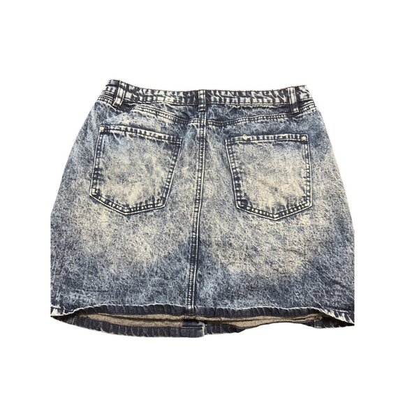 Refuge Acid Wash Denim Button-Front Mini Skirt Silver Tone Hardware Size L - Picture 3 of 4
